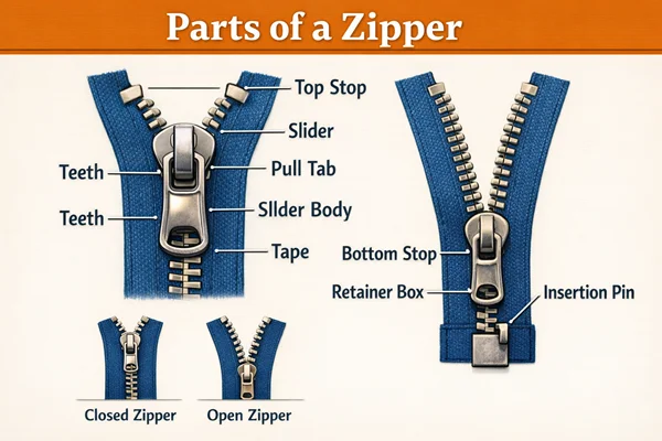 Parts of a Zipper with Their Functions