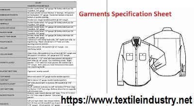 Specification Sheet in Garments Industry