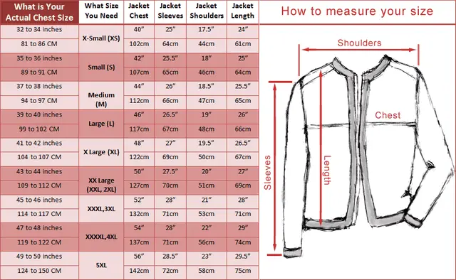 Jacket Measurement Guide with Size Chart