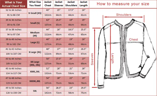 Jacket Measurement Guide With Size Chart Comprehensive Guide