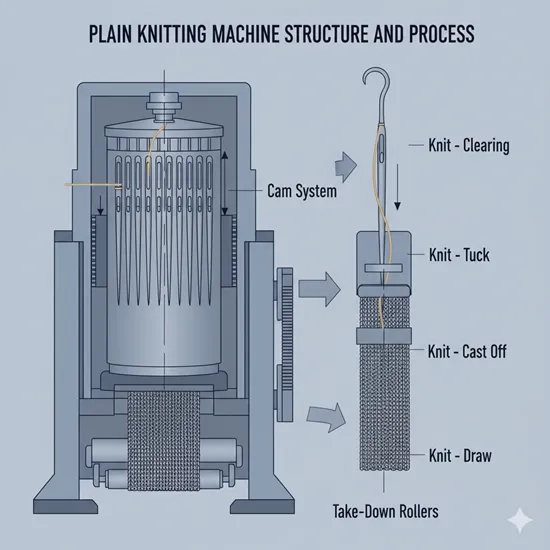 Plain Knitting Machine Structure and Process