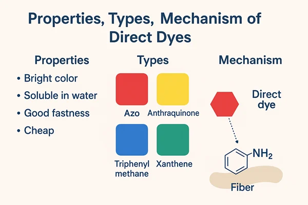 Properties, Types, Chemical constitution, Mechanism of Direct Dyes