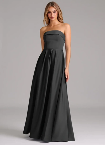 Black A-Line Strapless Stretch Satin Convertible Dress