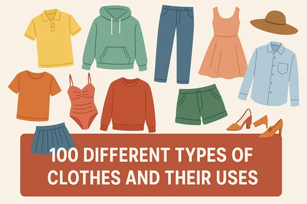 different kinds of clothes and example of clothes